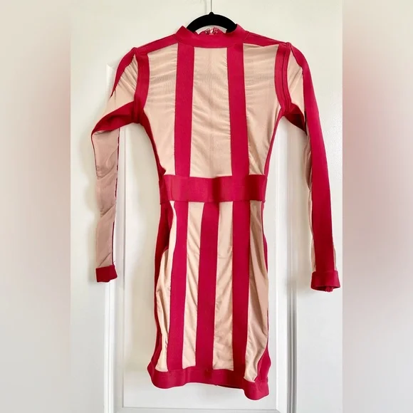 Fashion Nova | Dresses | Fashion Nova Womens Small Stripped Bodycon Dress  Burgundy Cream | Poshmark